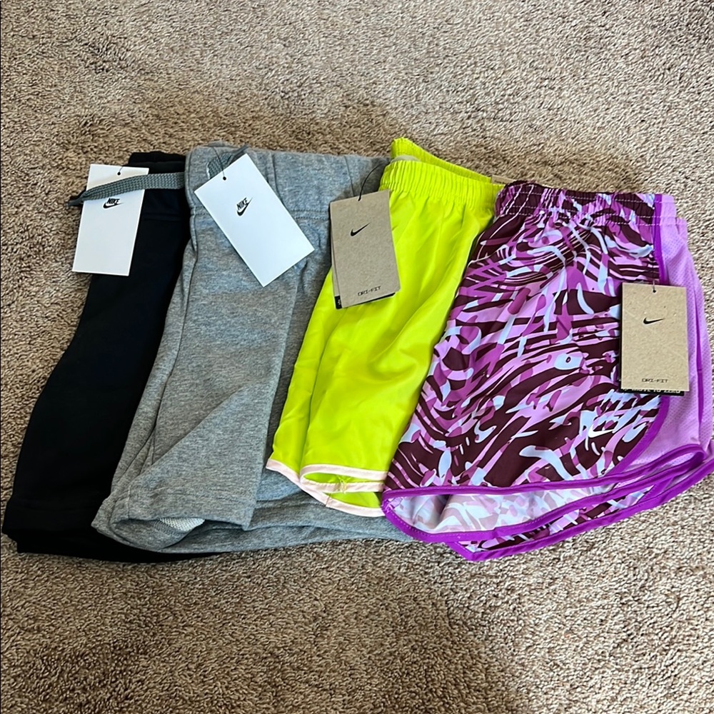 Nike girls Shorts Set - Black, Gray, Neon Yellow, Purple